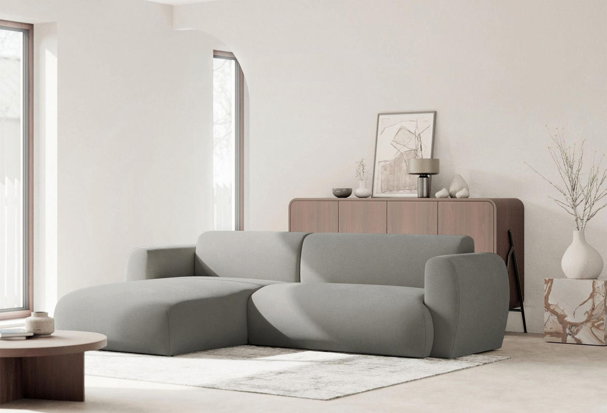 ECKSOFA Emia Hellgrau links - Hellgrau/Schwarz, Kunststoff/Textil (262/156cm) - Selsey