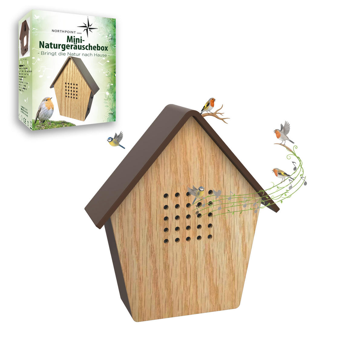 NATURGERÄUSCHEBOX - Vogelzwitscher mit LED-Beleuchtung und Bewegungssensor für stimmungsvolle Akzente, inkl. Wandhalterung - Weiß, Kunststoff (3.5/9.9/11cm) - Northpoint