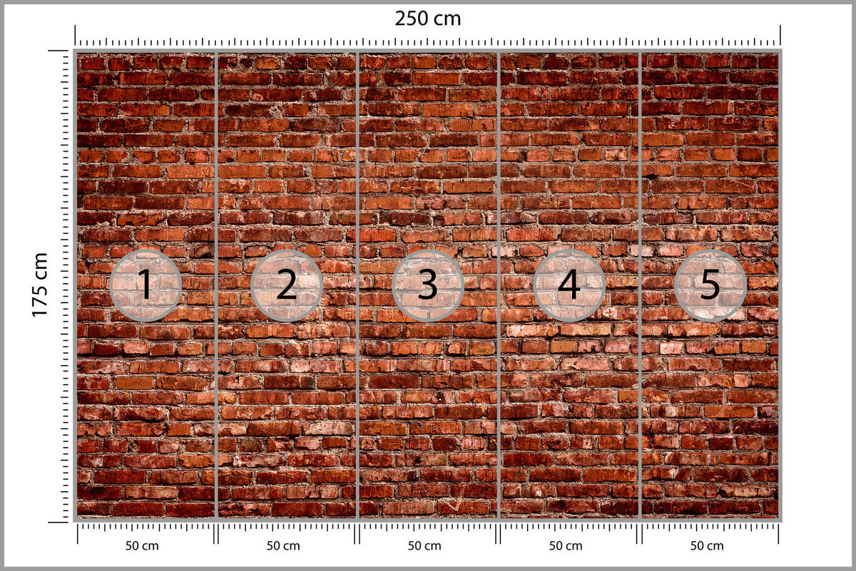 FOTOTAPETE für Wohnzimmer Alte Rote Ziegelwand Rustikal 250x175 - Rot/Orange, Papier (250/175cm) - Muralo