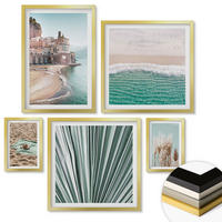 WANDBILDER 5er Set - 50x50 cm & 20x30 cm & 40x60 cm Goldrahmen - Strandwellen Grashut - Goldfarben, Kunststoff (40/60cm) - ArtPrintCave