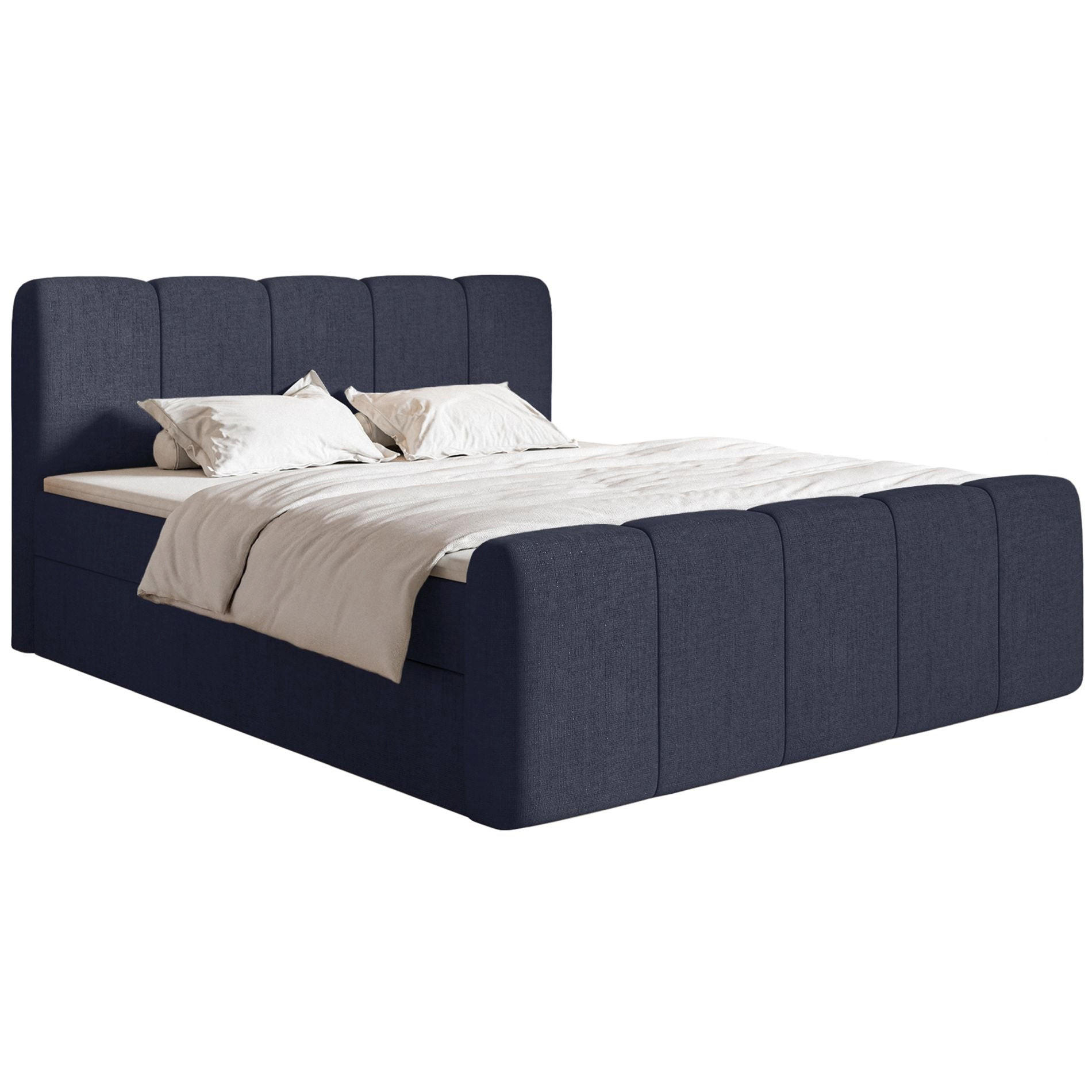 BOXBETT Cloudy II mit Bettkästen und Topper Chenille Marineblau, 200x200 cm - Schwarz/Dunkelblau, Kunststoff/Textil (200/200cm) - Selsey