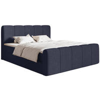 BOXBETT Cloudy II mit Bettkästen und Topper Chenille Marineblau, 200x200 cm - Schwarz/Dunkelblau, Kunststoff/Textil (200/200cm) - Selsey