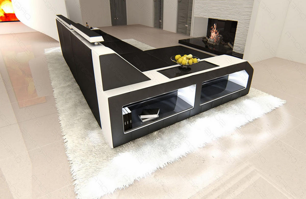 ECKSOFA Arezzo L - Schwarz/Weiß, Leder (194/308cm) - Sofa Dreams