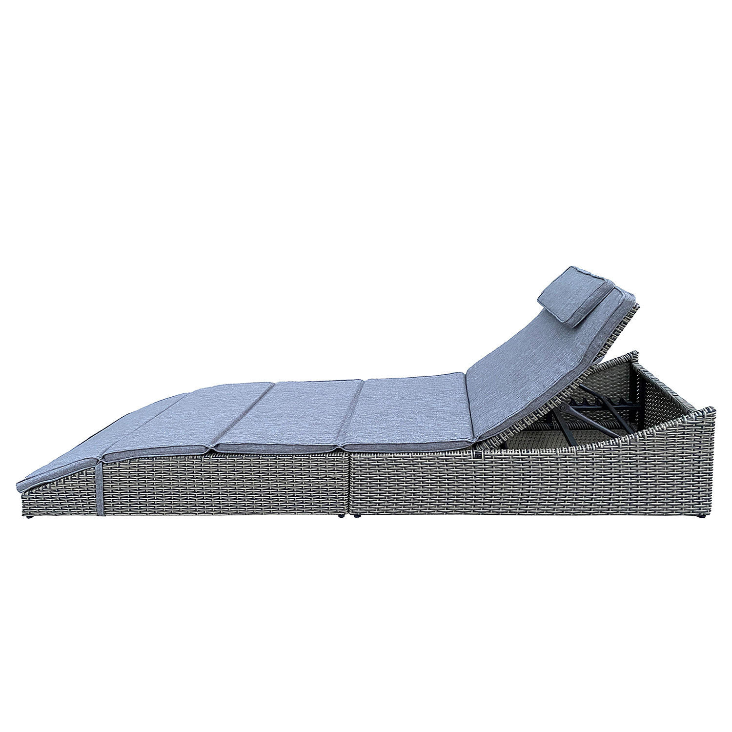 SONNENLIEGE - Polyrattan / Polyester - Kubu - Schwarz, Naturmaterialien/Textil (60/73/200cm) - home24