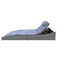 SONNENLIEGE - Polyrattan / Polyester - Kubu - Schwarz, Naturmaterialien/Textil (60/73/200cm) - home24