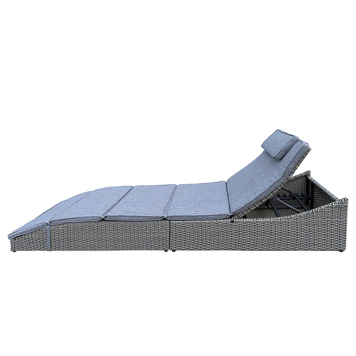 SONNENLIEGE - Polyrattan / Polyester - Kubu - Schwarz, Naturmaterialien/Textil (60/73/200cm) - home24