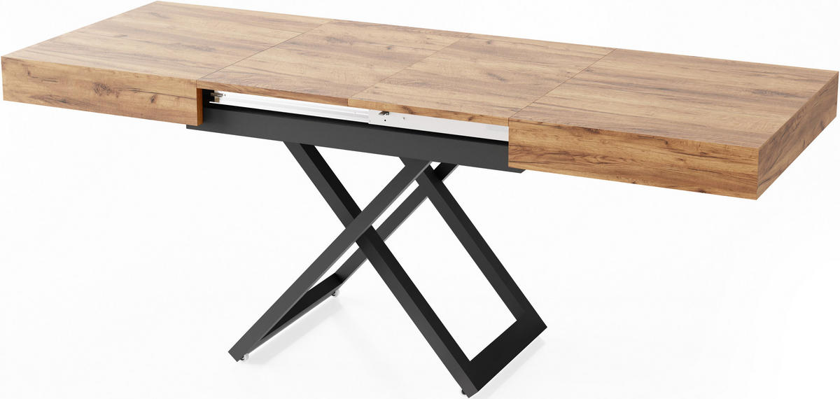 COUCHTISCH Cavetta U höhenverstellbar ausziehbar, Craft Eiche 120-200/80/27-76 cm - Eiche Wotan/Schwarz, Holzwerkstoff/Metall (80/120/76cm) - WFL GROUP