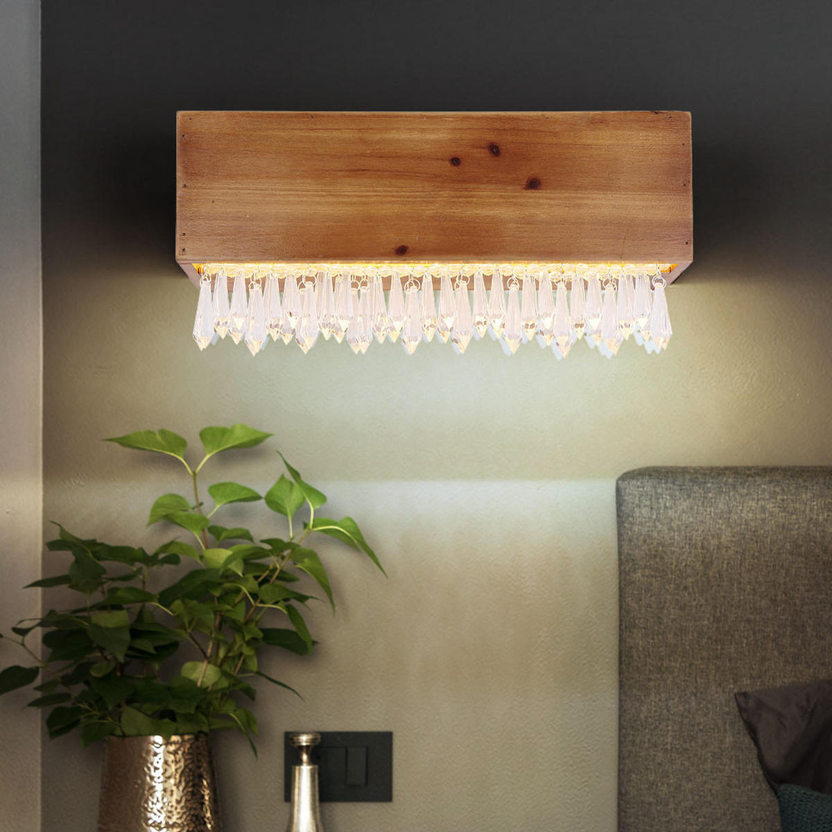 LED WANDLEUCHTE EDELTRAUD Holzoptik Braun - Braun, Holz (37/17/11cm) - Globo Lighting