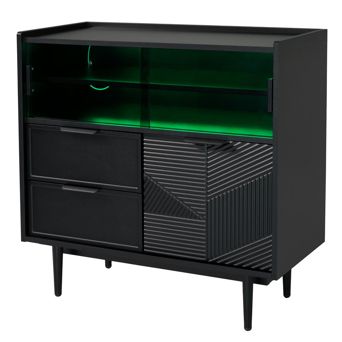 SIDEBOARD 80/35/80 cm mit Glasschiebetür, einstellbarer 16-Farben LED-Leiste, MDF, Schwarz - Schwarz, Holzwerkstoff (80/80/35cm) - Redom