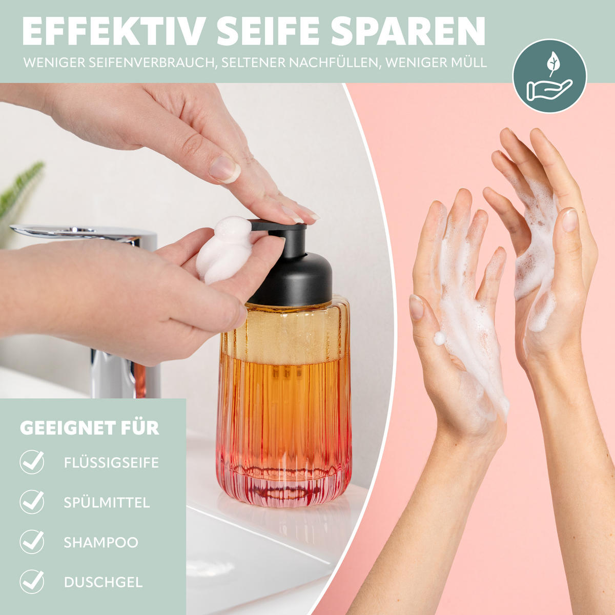 BADEZIMMER ZUBEHÖR-SET, Glas orangerot - Multicolor, Glas (8/17/8cm) - bremermann