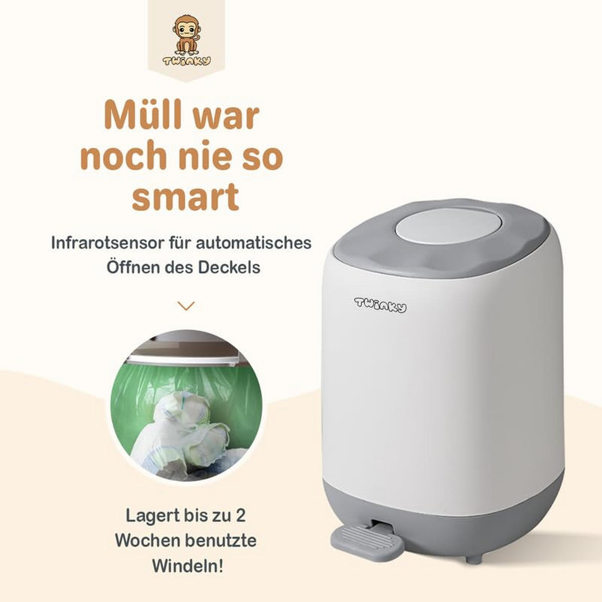 WINDELEIMER Geruchsdicht ohne Kassette Weiß und Grau - Weiß/Grau, Kunststoff (24/41/20cm) - Twinky