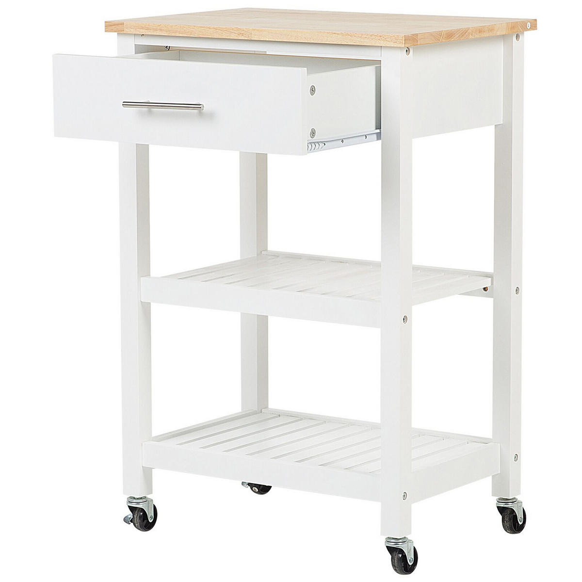 SERVIERWAGEN weiß/heller Holzfarbton mit Schublade Hiuma - Hellbraun/Weiß, Holz (58/86/40cm) - Beliani