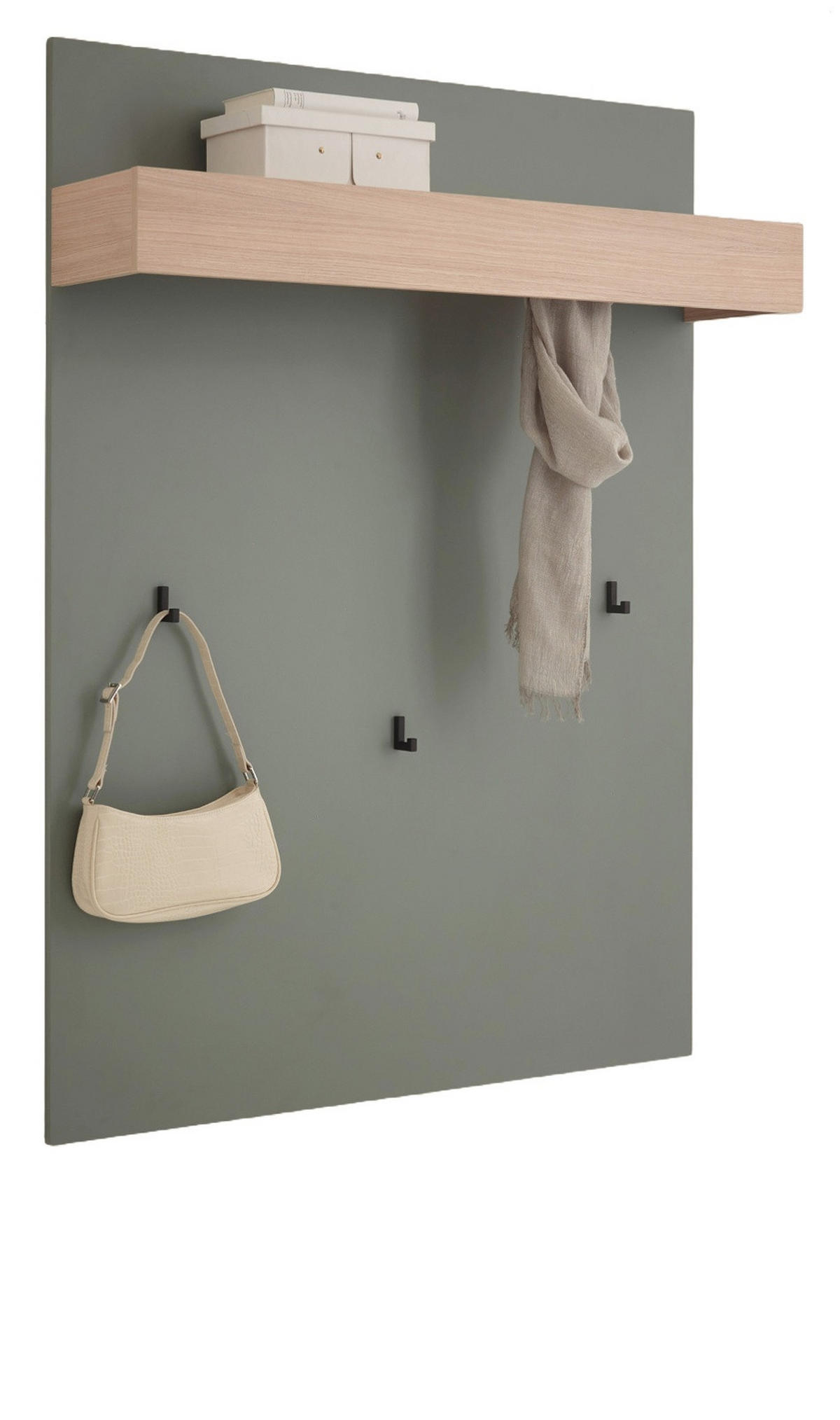 GARDEROBENPANEEL Salbei Grün mit Eiche, Wandgarderobe mit Kleiderstange, 100 x 135 cm - Salbeigrün/Eichefarben, Holzwerkstoff/Metall (100/135/25cm) - Furn.Design
