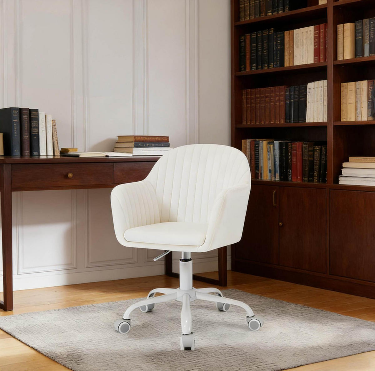 DREHSTUHL 58/58,5/79,5-87 cm cremeweiß aus Samt und Metall mit Rollen - Creme, Metall (56/87/40cm) - OKWISH