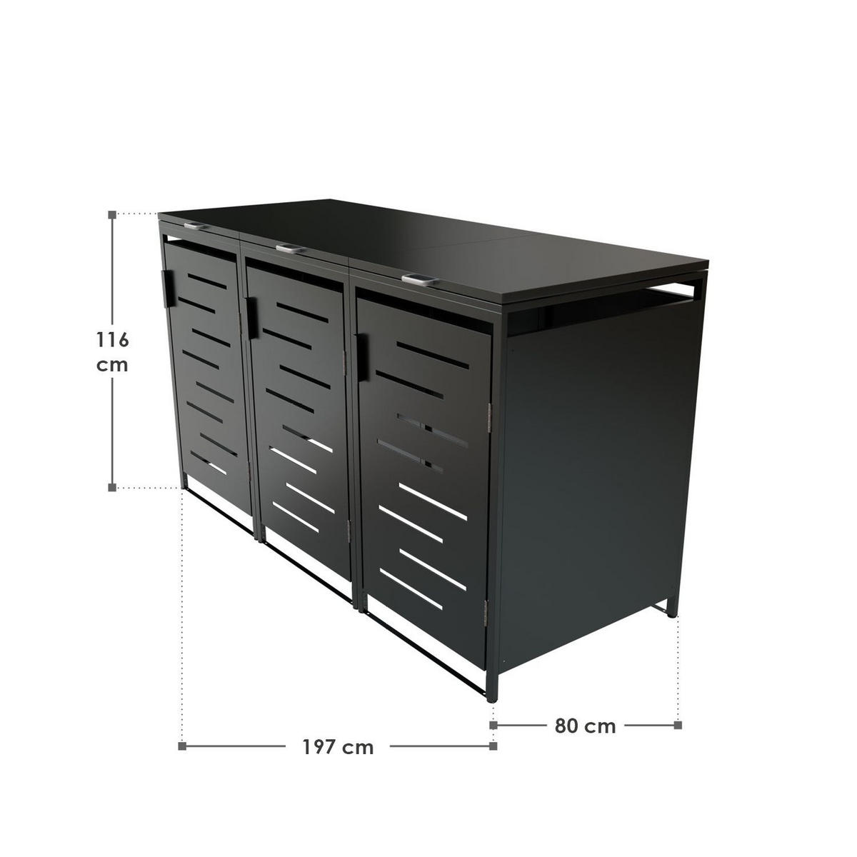 MÜLLTONNENBOX Arel 3er-Set - Anthrazit, Metall (204/120/80cm) - Juskys