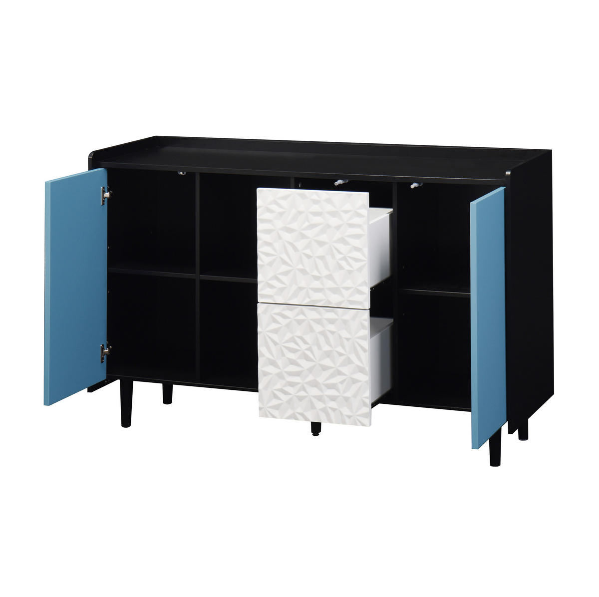 SIDEBOARD 120/40/80 cm aus MDF mit 2 Schubladen und offenen Fächern Schwarz/Blau - Schwarz, Holzwerkstoff (120/80/40cm) - Modenvie