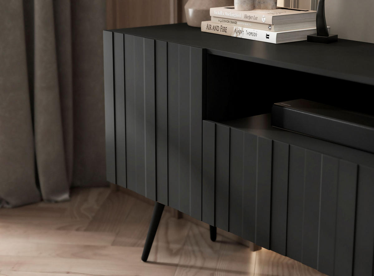 TV-LOWBOARD 2er-Set Elpis2 Schwarz matt mit schwarzen Metallbeinen 150 cm - Schwarz, Holzwerkstoff (300/60.5/36.5cm) - Meble Lindner
