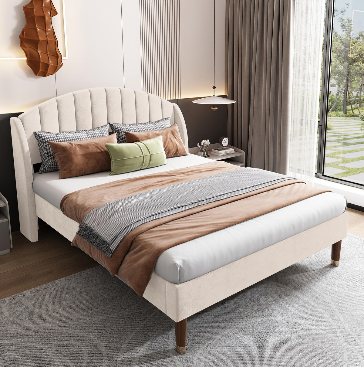 POLSTERBETT 140/200 cm Beige mit Lattenrost und Kopfteil - Beige, Textil (140/200cm) - OKWISH