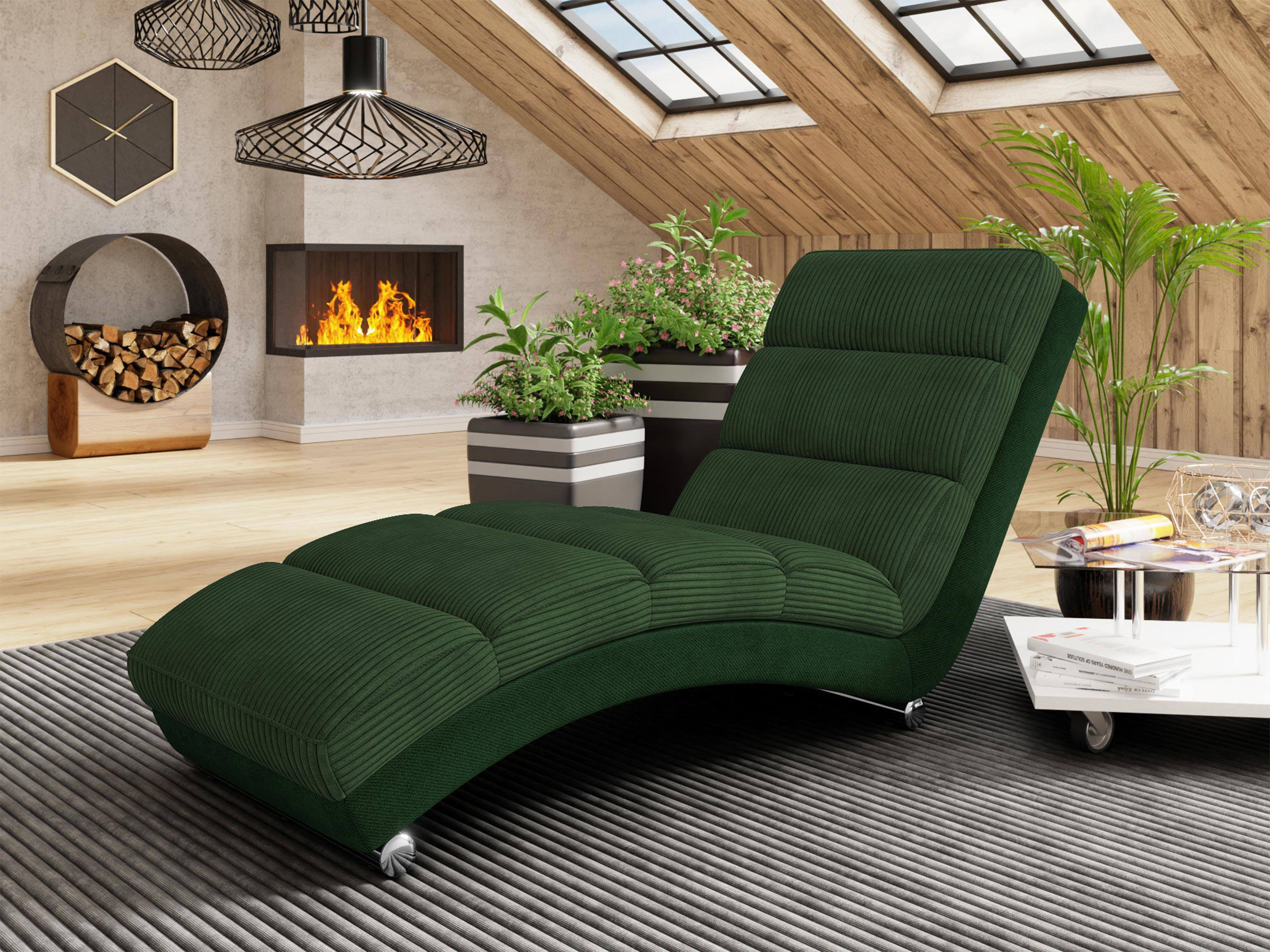 SESSEL Holiday Cord - Chromfarben/Dunkelgrün, Holz/Textil (62/84/180cm) - MIRJAN24