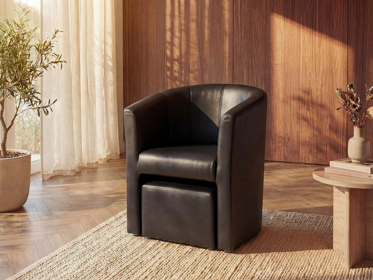 SESSEL mit gerader Rückenlehne - 1 Person - Kunstleder - Schwarz - Schwarz, Leder (65/74/64cm) - Vente-Unique