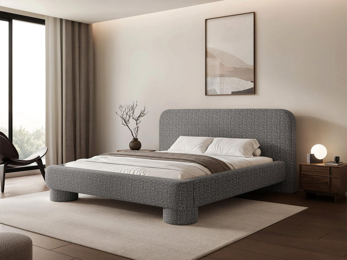 ČALOUNĚNÁ postel Fredo, pletenina tmavě šedá, 160x200 cm - tmavě šedá, kompozitní dřevo/textil (160/200cm) - Selsey