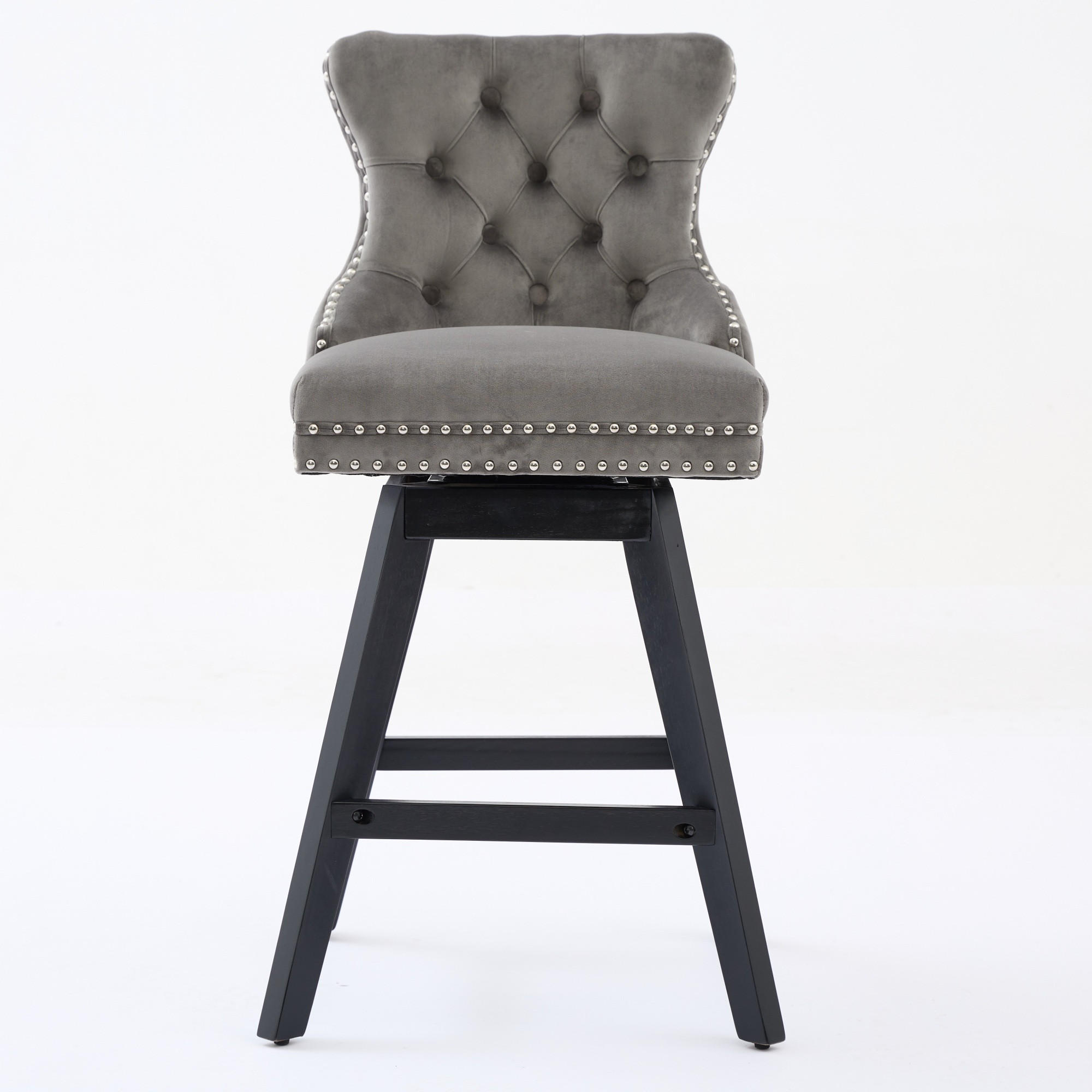 BARHOCKER 2er-Set Grau mit Samtbezug, Rückenlehne und 360° Drehfunktion - Grau, Textil (55/97.5/44.5cm) - PANGIVO