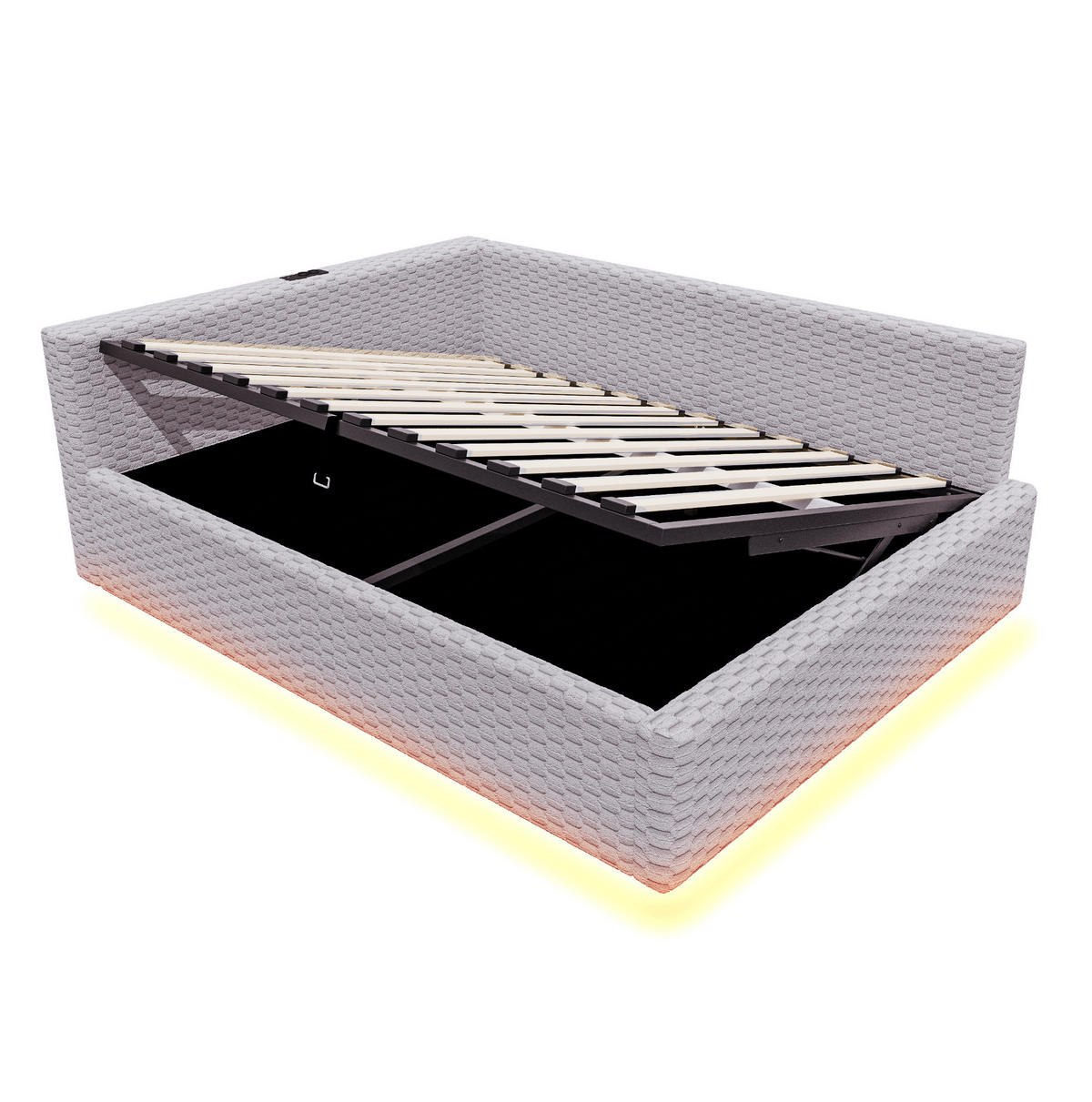 POLSTERBETT mit Bettkasten 140x200 cm Samt Grau mit LED und USB - Grau, Metall (140/200cm) - Meubliv