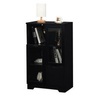 KOMMODE mit 2 Glastüren und verstellbaren Einlegeböden, MDF, grifflose Optik, 65/30/100 cm, Schwarz - Schwarz, Holzwerkstoff (65/100/30cm) - Redom