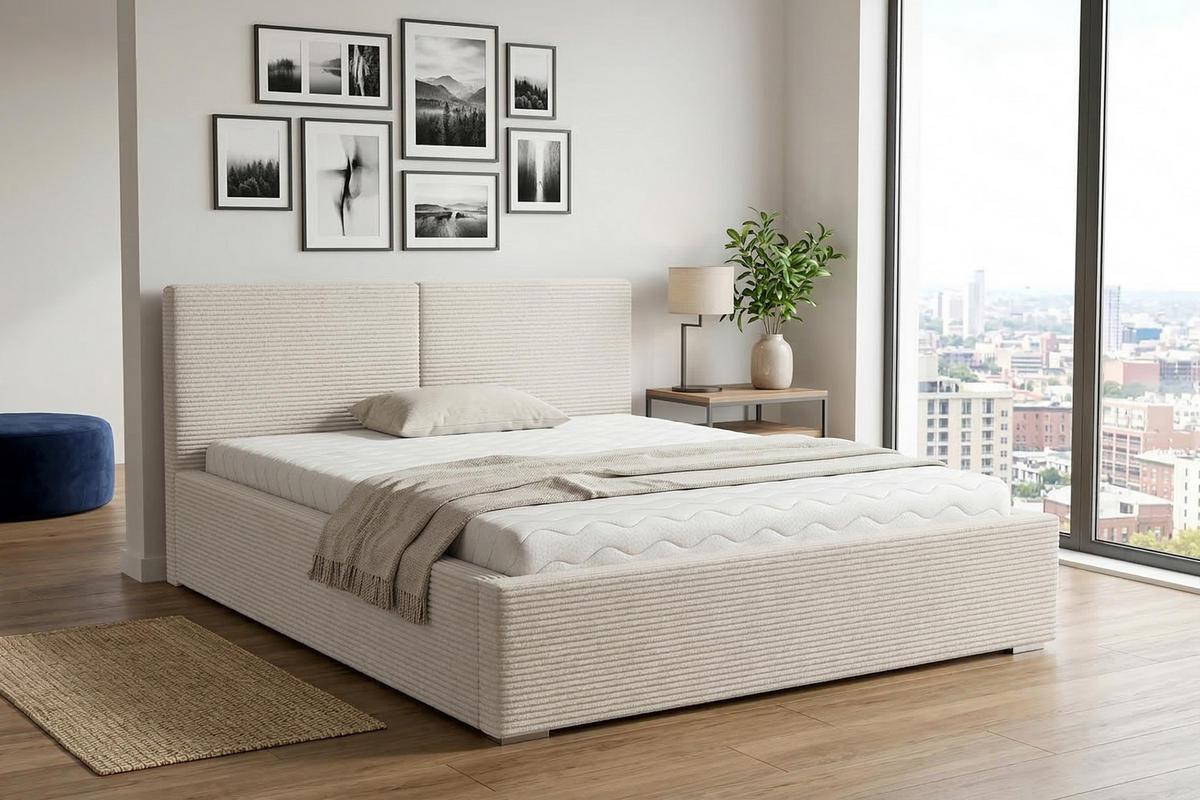 POLSTERBETT VENA 160/200 in Cord Ecru - Ecru, Holzwerkstoff/Textil (160/200cm) - Deine Möbel 24