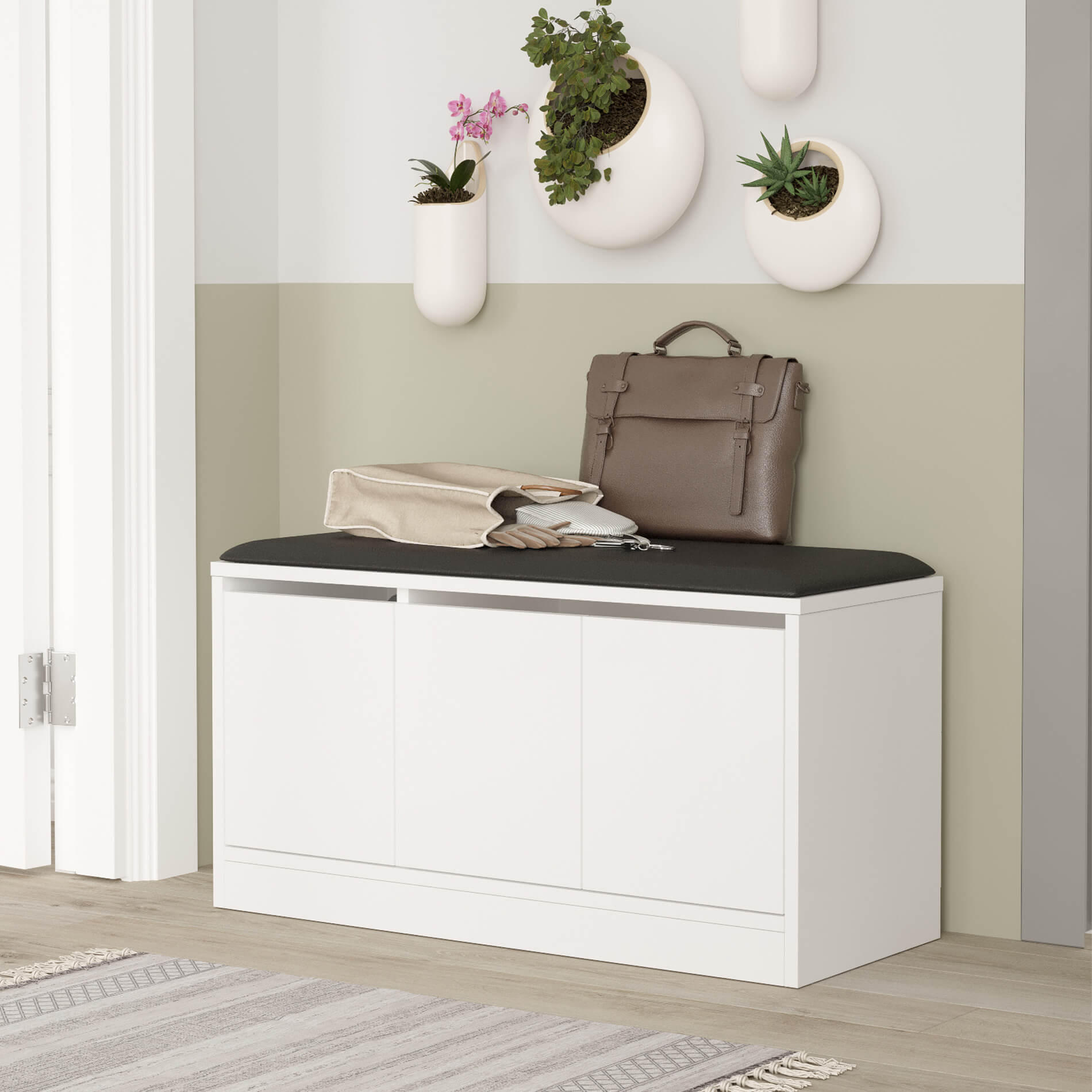 SCHUHBANK Weiß 35,5/89,5/46 cm - Weiß, Holzwerkstoff (89.5/46/35.5cm) - Mobili Rebecca
