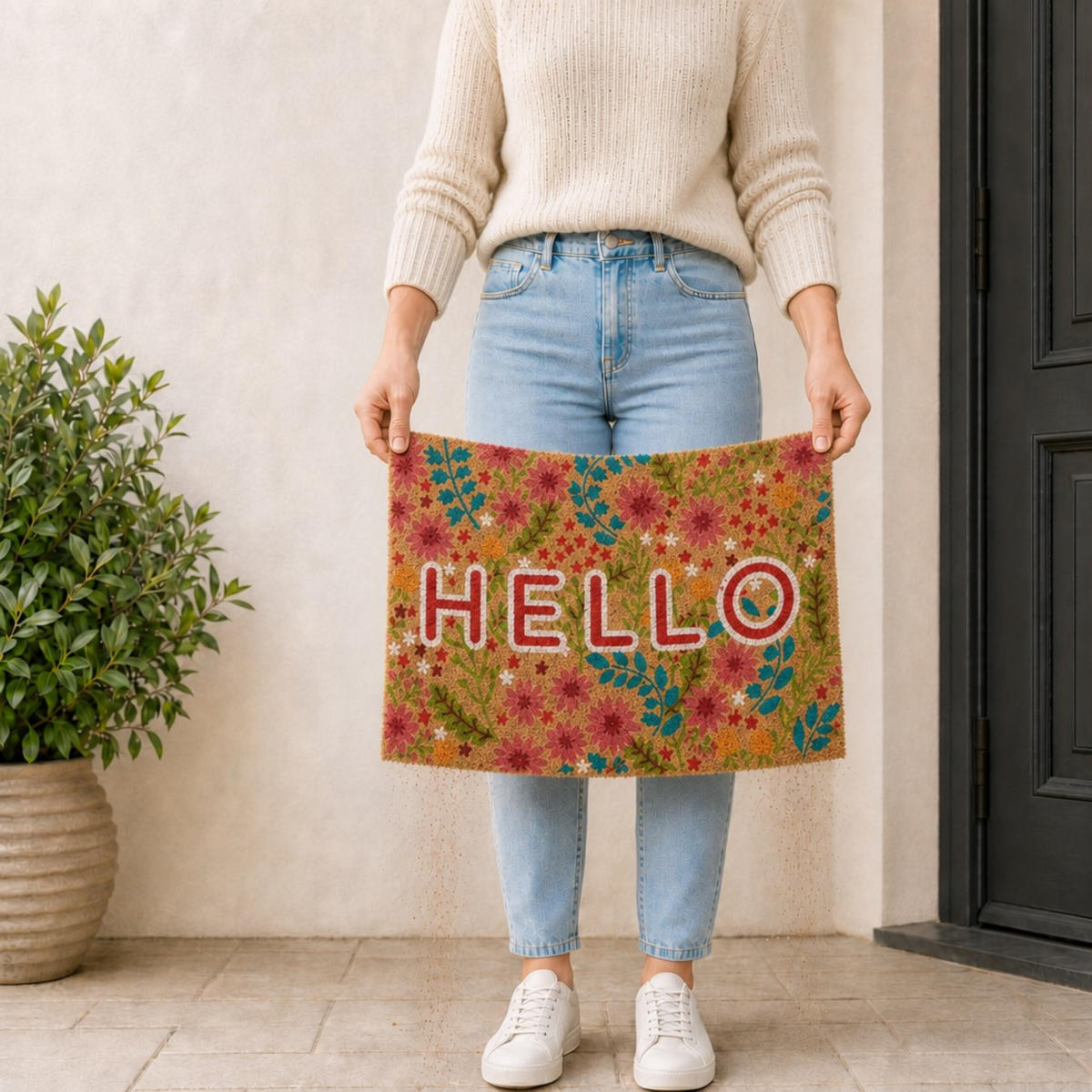 FUSSMATTE Mehrfarbig Kokos Hello 60x40 cm - Multicolor, Kunststoff/Textil (60/40cm) - Relaxdays