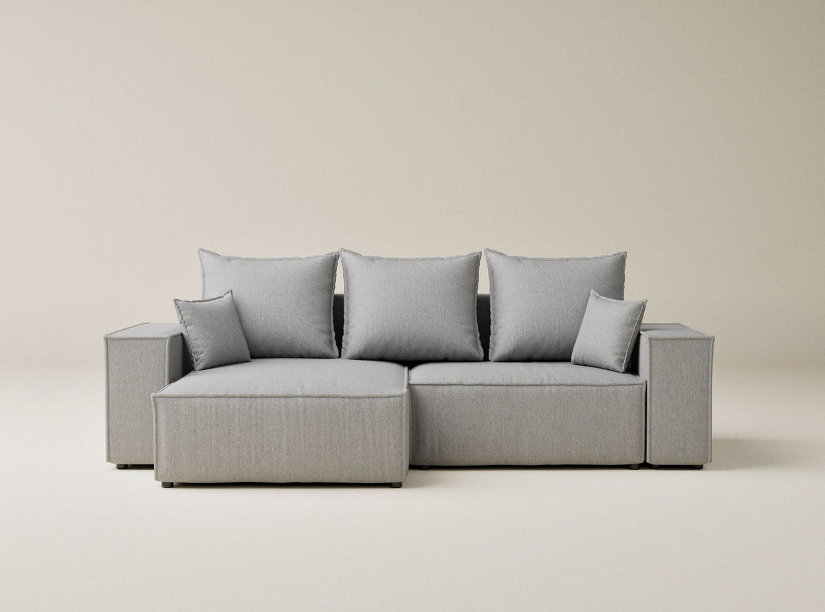 ECKSOFA MIT SCHLAFFUNKTION Moyo Hellgrau Webstoff - Hellgrau/Schwarz, Holz/Holzwerkstoff (255/148cm) - Maison de Reve