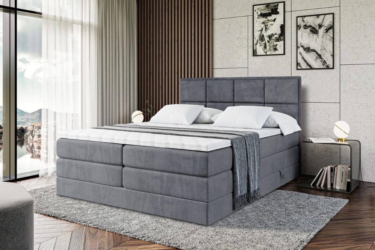 BOXSPRINGBETT NOVA KING - 180 x 200 - H3/H4 - Dunkelgrau - Dunkelgrau, Holzwerkstoff (180/200cm) - ALTDECOR