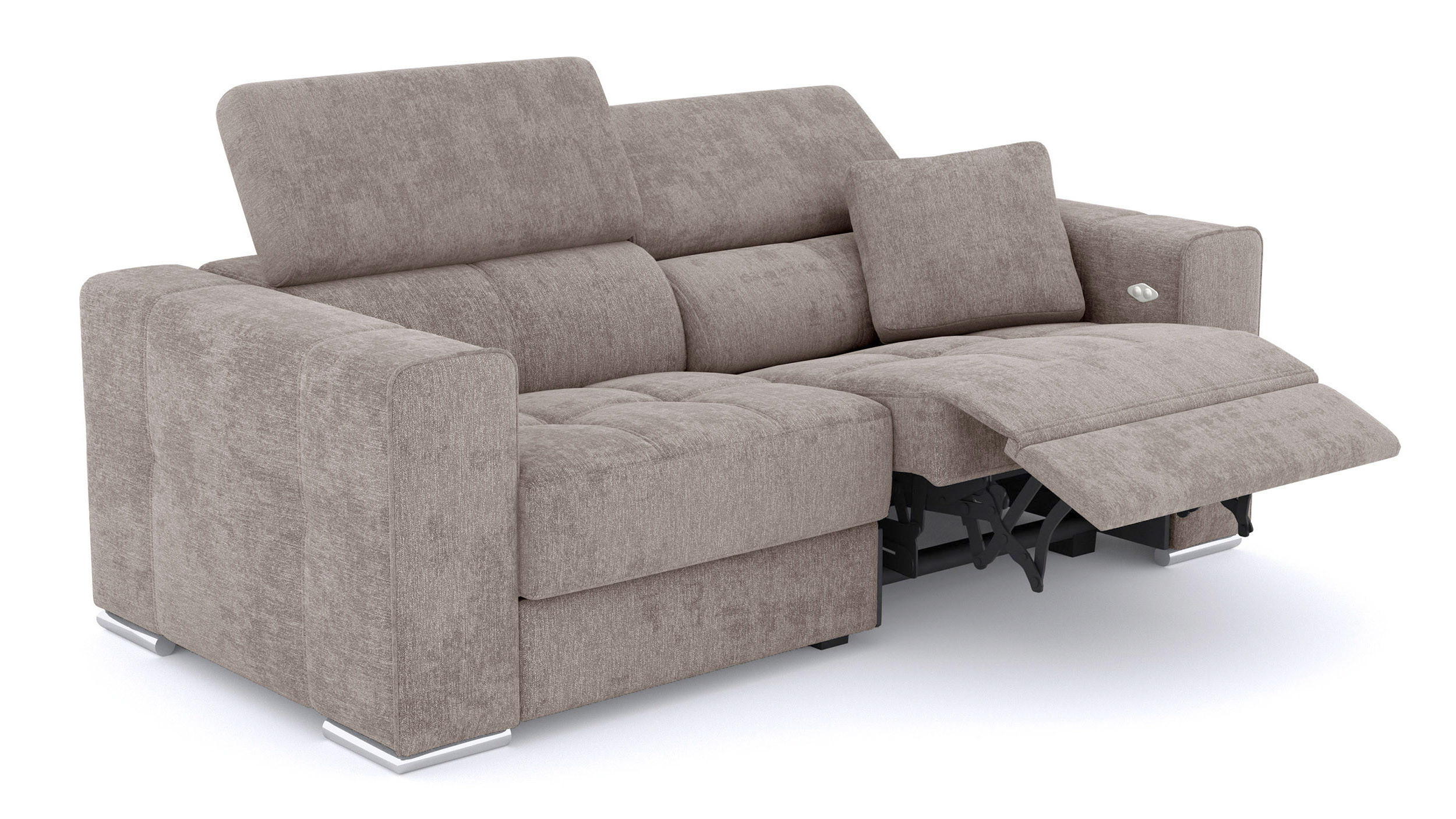 SOFA QUARTZ 3-Sitzer mit 1 Relaxfunktion, beige - Beige/Silberfarben, Holzwerkstoff/Textil (204/80/102cm) - Courtois Laville