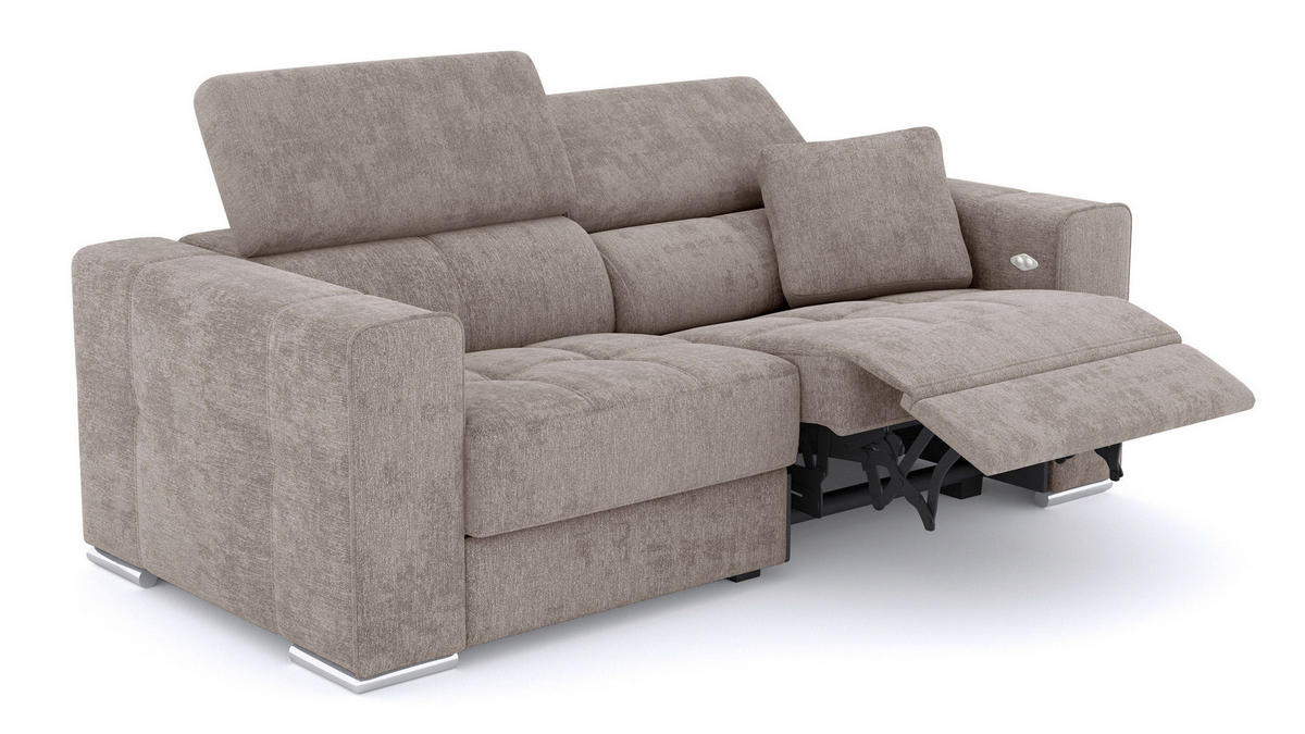 SOFA QUARTZ 3-Sitzer mit 1 Relaxfunktion, beige - Beige/Silberfarben, Holzwerkstoff/Textil (204/80/102cm) - Courtois Laville