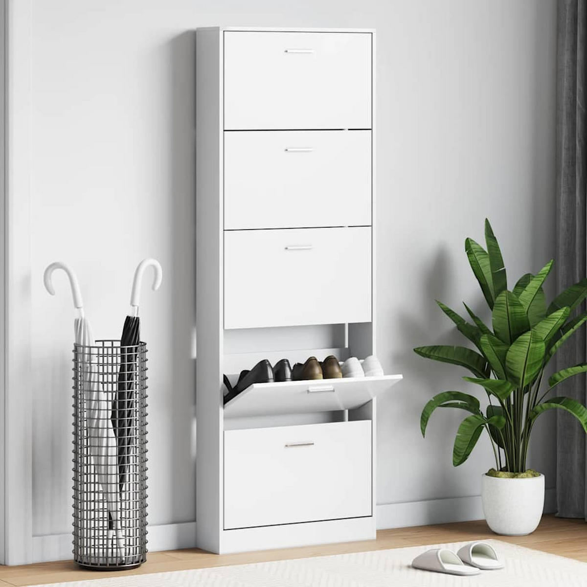 SCHUHSCHRANK Mit 5 Schuhkippern Weiss Holz - Weiß, Holz (17/169/59cm) - vidaXL