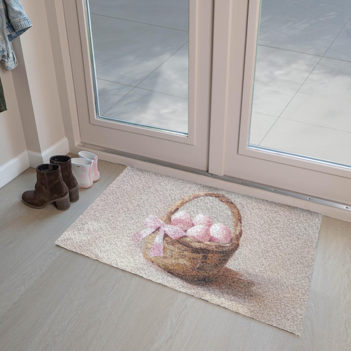 FUSSMATTE Korb - Eier - Rosa 90x60 cm - Beige, Kunststoff (60/90cm) - MuchoWow