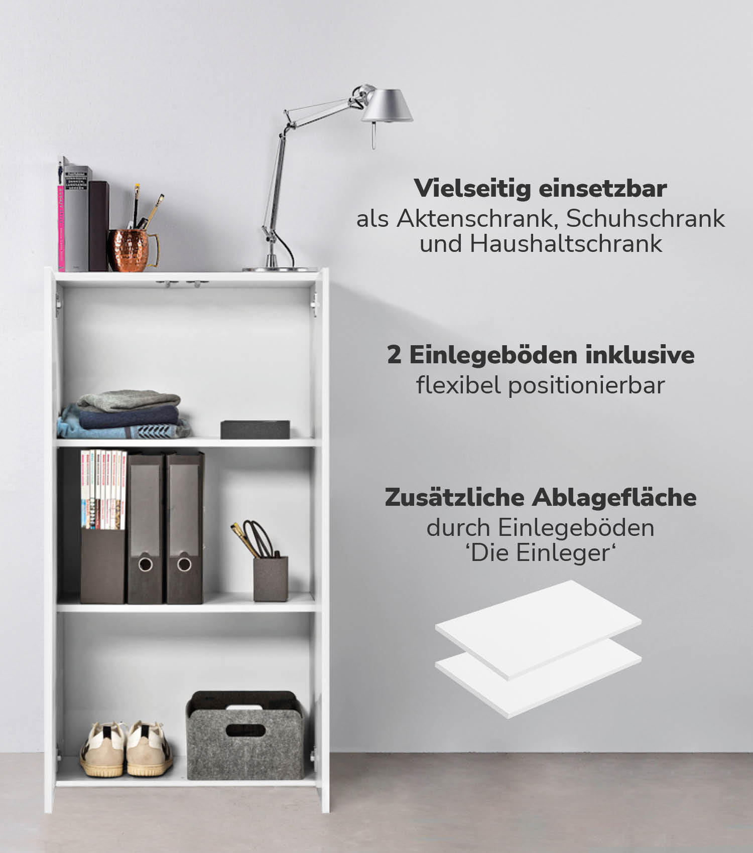 MEHRZWECKSCHRANK Der Schlanke - Weiß, Holzwerkstoff (60/110/34cm) - Mokebo