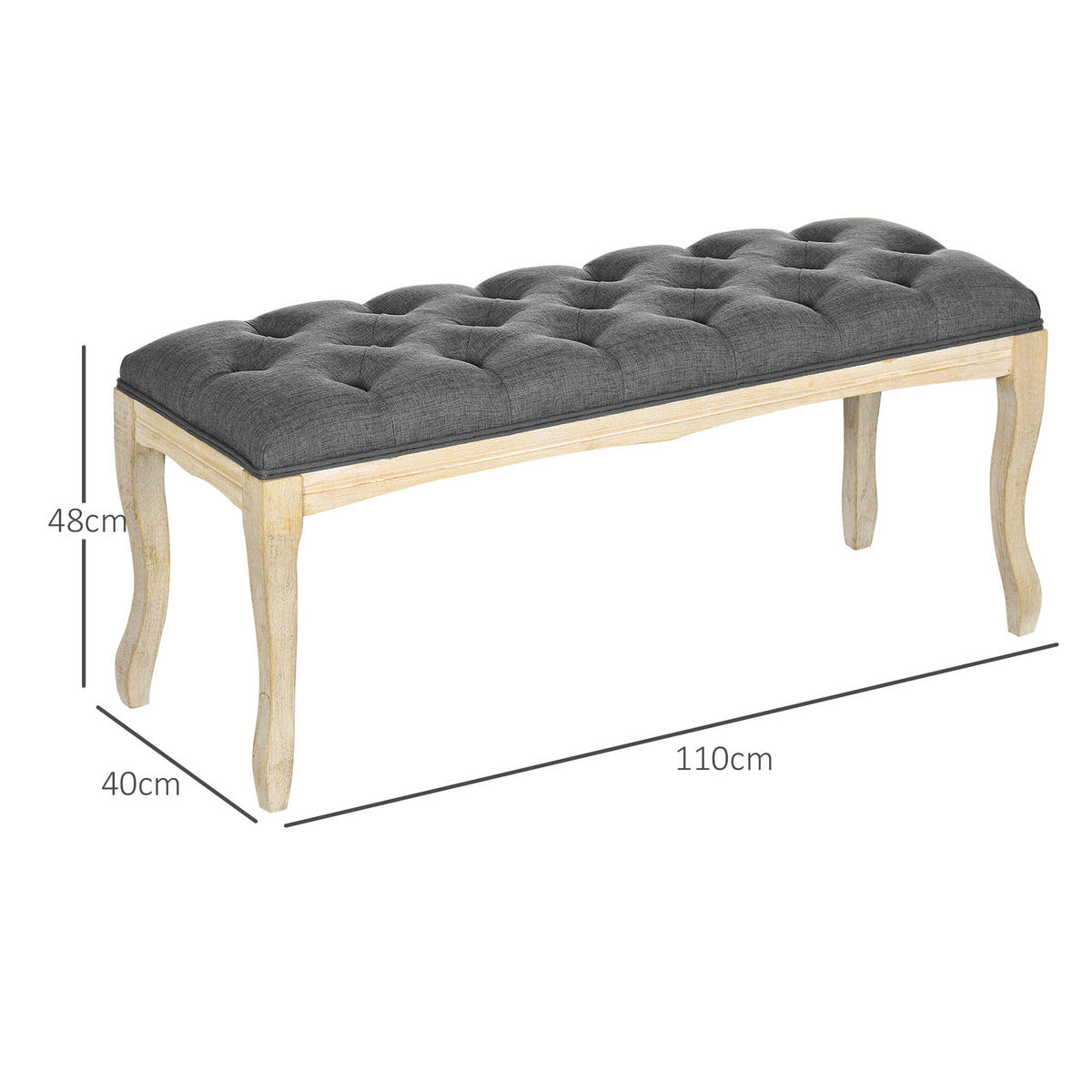 HOCKERBANK DE-12830 Knopfheftung, Leinenbezug Grau - Grau, Holzwerkstoff (101.6/121.92/279.4cm) - ComfortXL