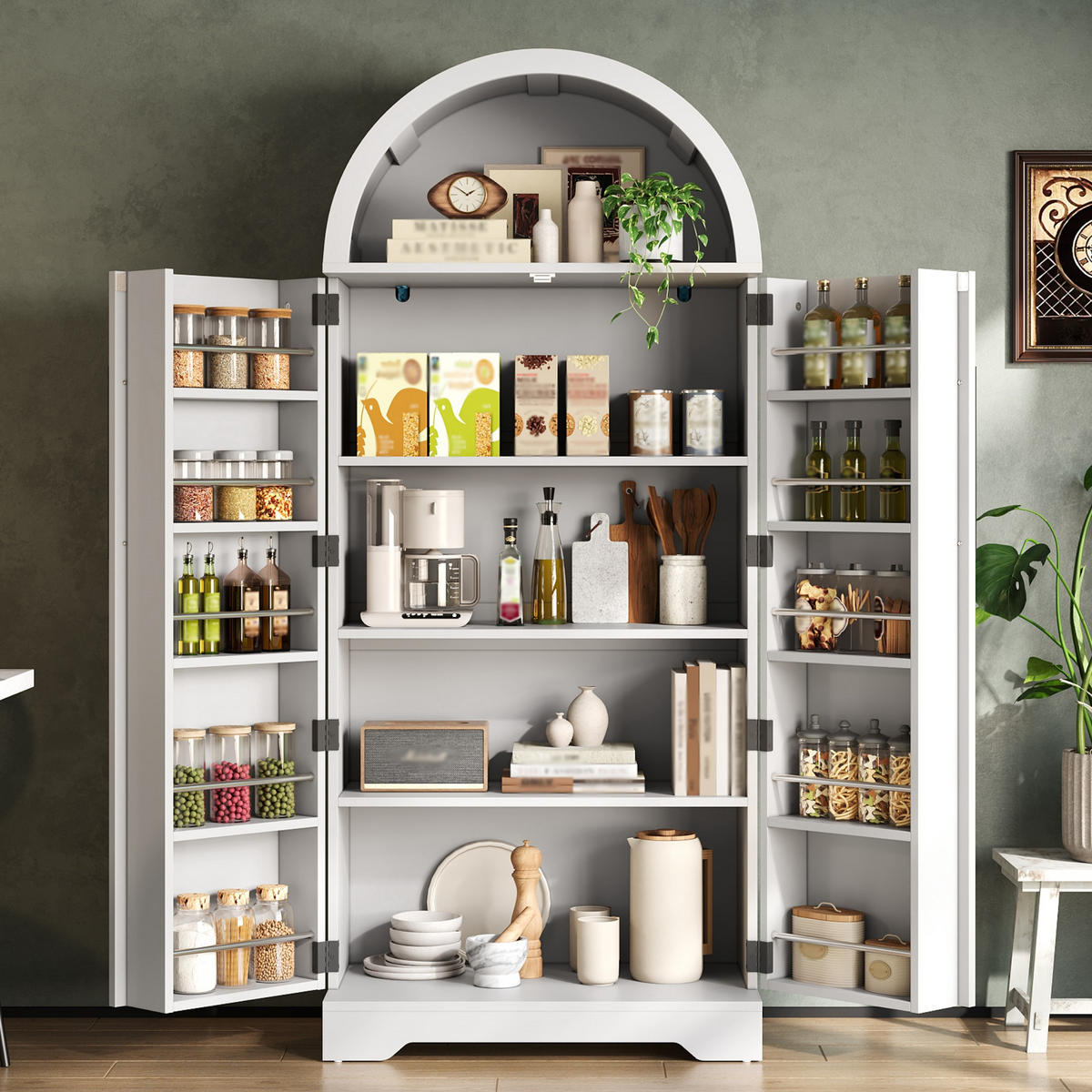 MEHRZWECKSCHRANK in Weiß mit Ablage und offenem Oberteil für Küche und Wohnzimmer, B70/T40/H165 cm - Weiß, Holzwerkstoff (70/165/40cm) - STILVORA