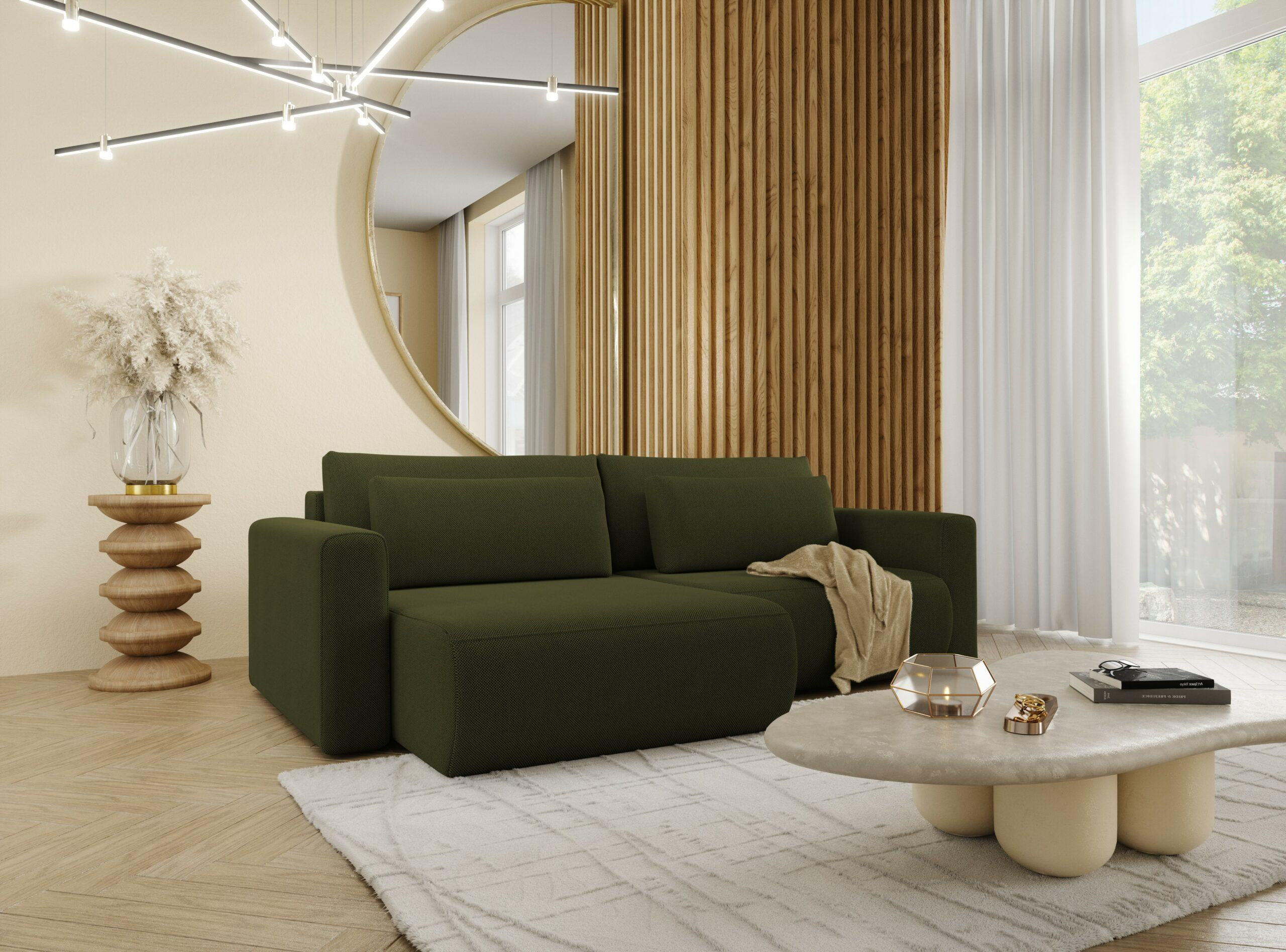 ECKSOFA mit Schlaffunktion 5-Sitzer Grün olive - Grün, Textil (240/149cm) - Furnisell