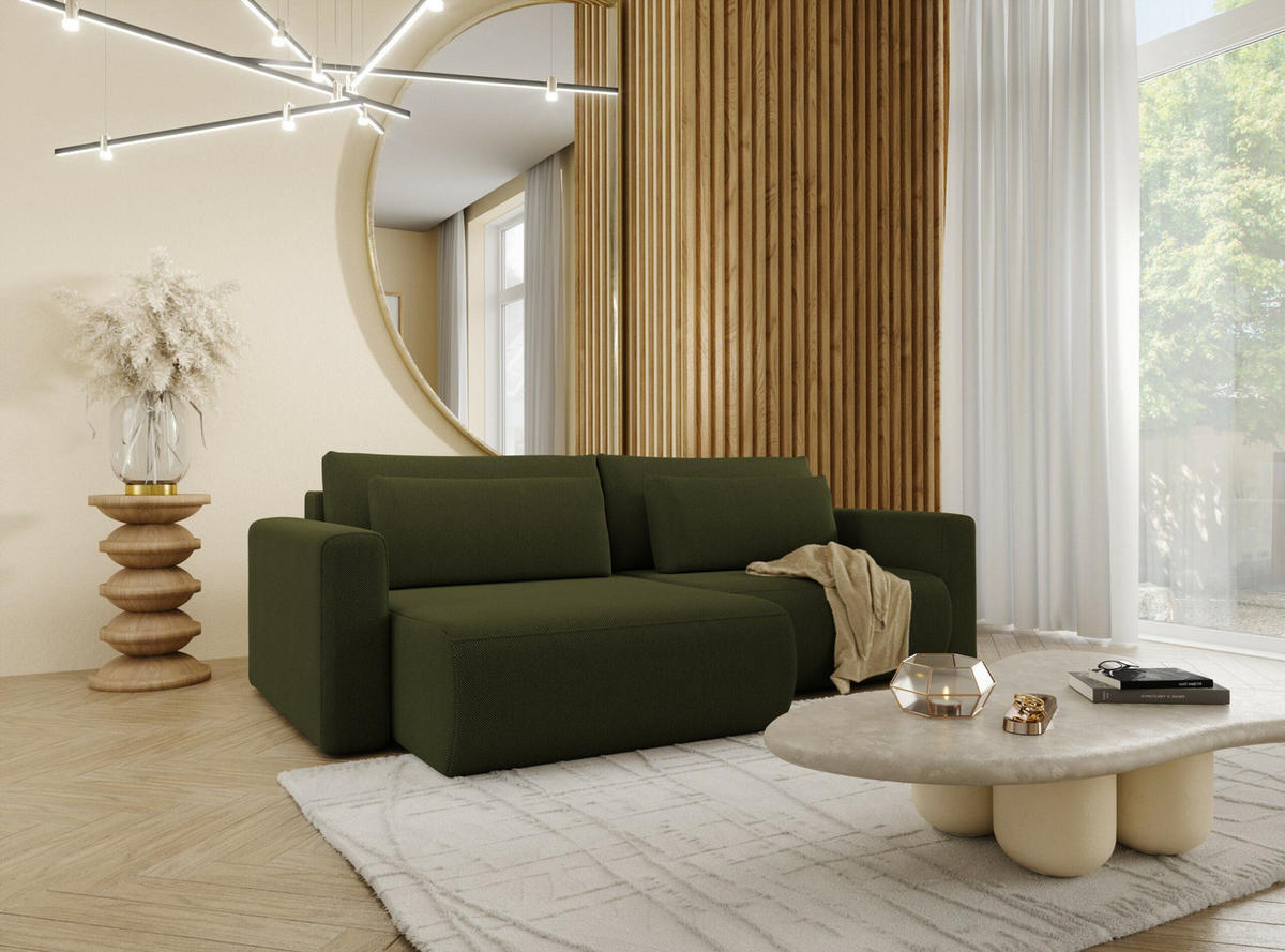 ECKSOFA mit Schlaffunktion 5-Sitzer Grün olive - Grün, Textil (240/149cm) - Furnisell