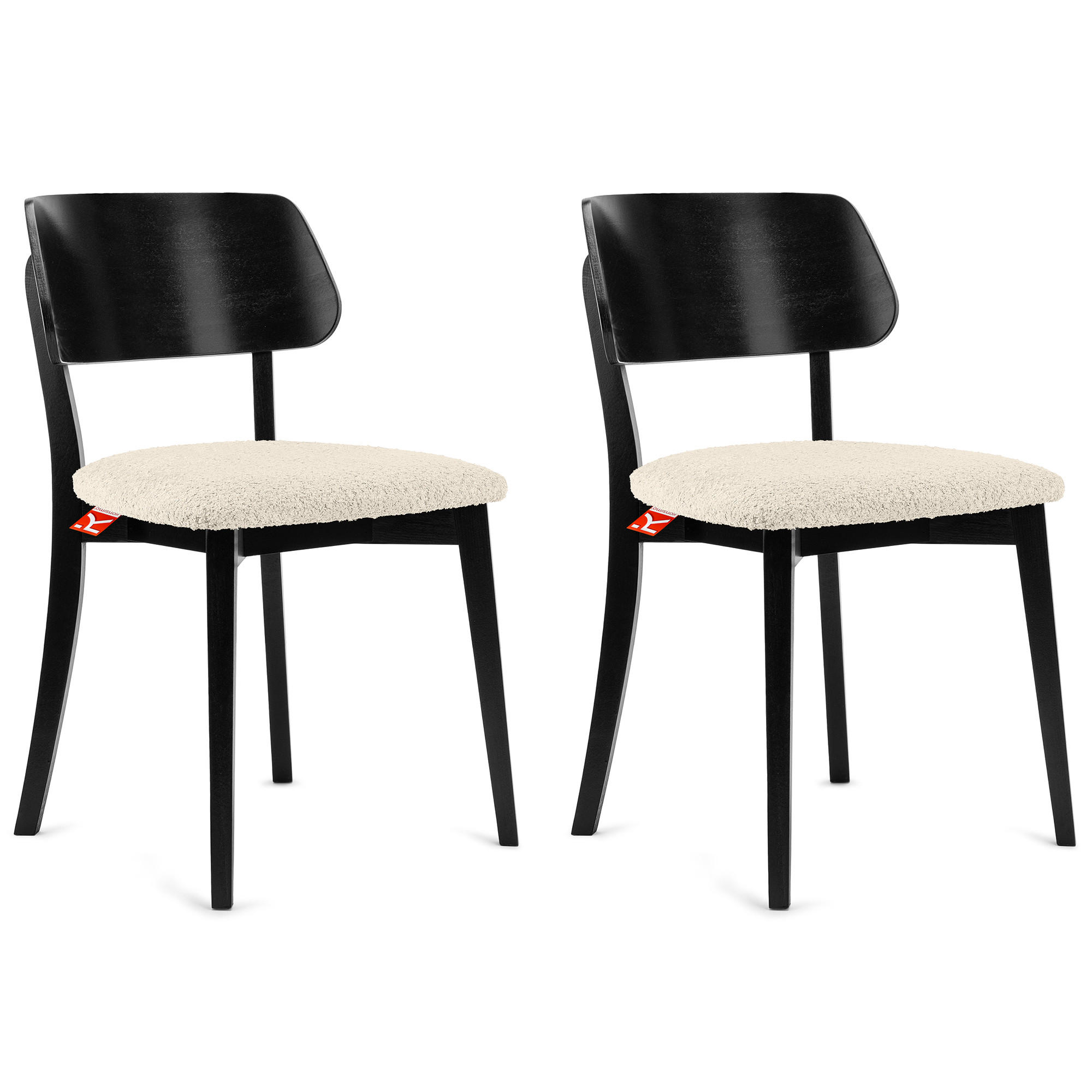 HOLZSTUHL VINIS Esszimmerstuhl, 2-er Set, Bouclé - Creme/Schwarz, Holz/Textil (47/80.5/45cm) - KONSIMO®