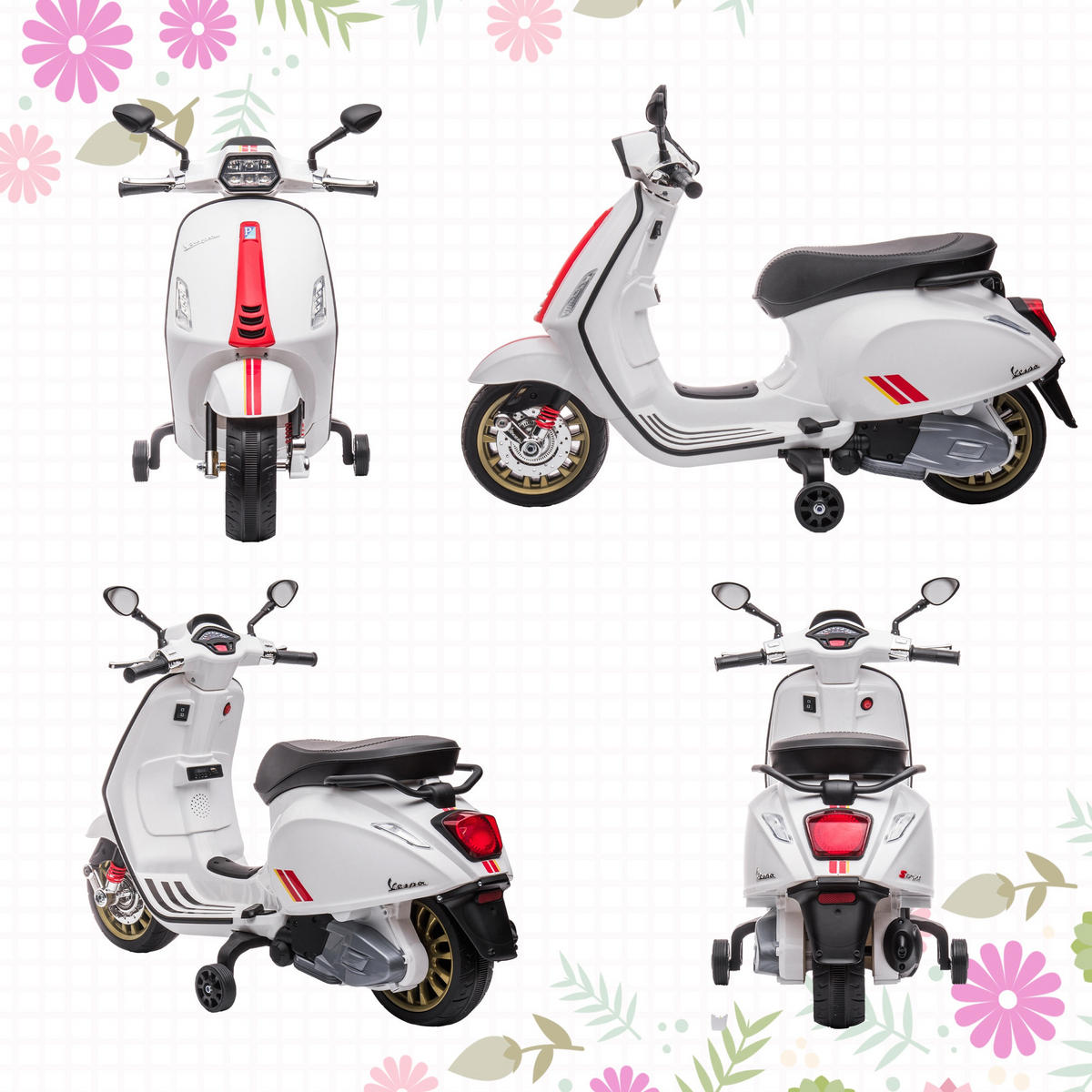 KINDER Elektro-Motorrad, 6V Kindermotorrad mit MP3, USB, FM-Radio, Scheinwerfer - Weiß, Kunststoff (107/47/73cm) - AIYAPLAY