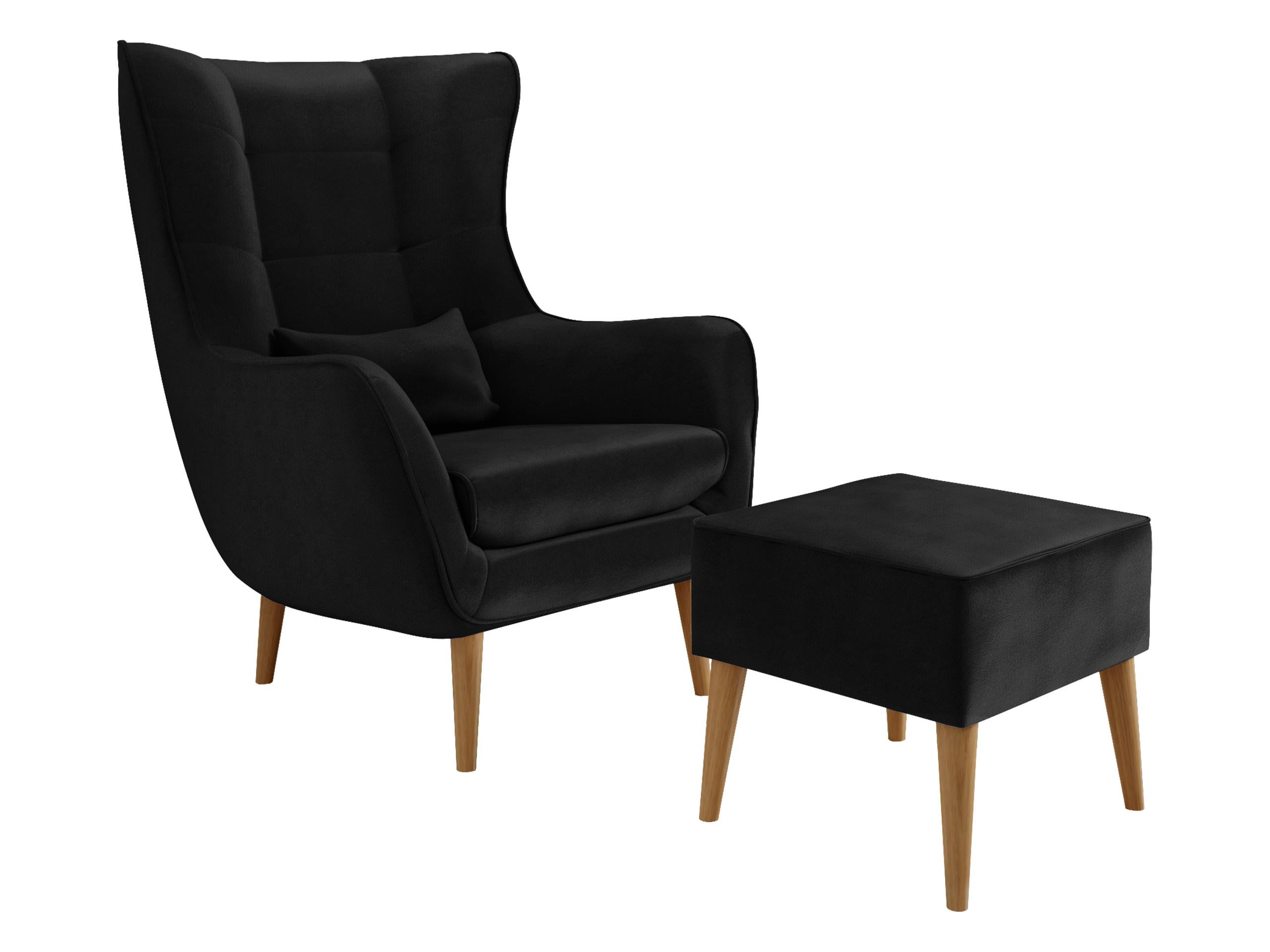 SESSEL Estjano mit Fußbank - Beige/Schwarz, Holz (80/106/95cm) - MIRJAN24