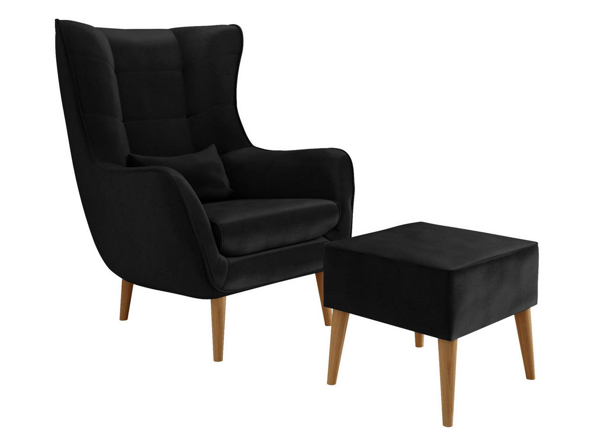 SESSEL Estjano mit Fußbank - Beige/Schwarz, Holz (80/106/95cm) - MIRJAN24