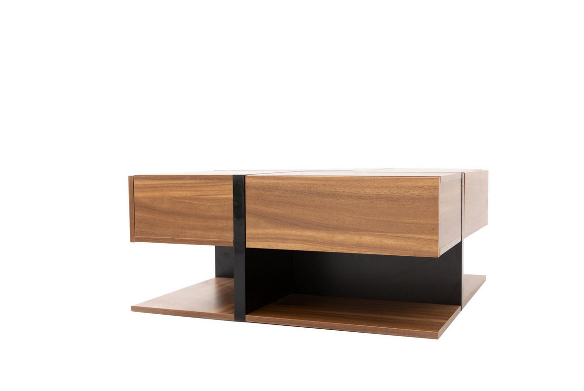 COUCHTISCH aus Spanplatte 78x78x36 cm Schwarz und Holz mit 4 Schubladen und Ablage - Naturfarben, Holzwerkstoff (78/78/36cm) - IVMEU