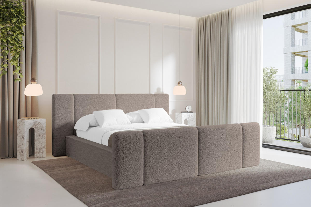 POLSTERBETT mit Bettkasten, Fußteil und Lattenrost, Bett mit Matratze H3/H4 - RIVO-Z 120x200 Braun - Braun, Holzwerkstoff/Textil (120/200cm) - ALTDECOR