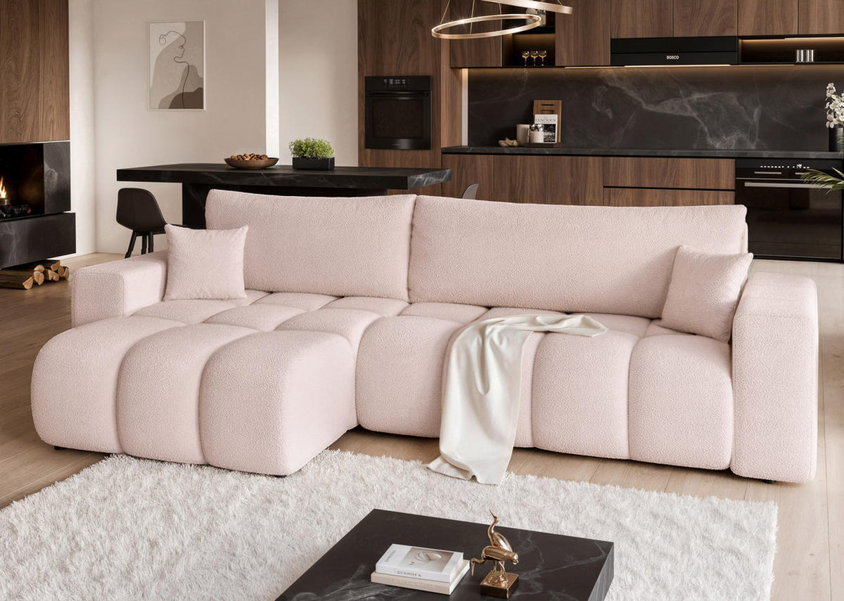 ECKSOFA OFI mit Schlaffunktion und Bettkasten Rosa - Rosa, Holzwerkstoff/Kunststoff (278/145cm) - Idohome