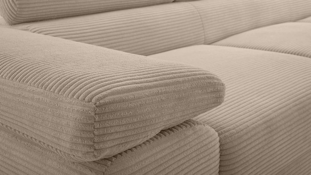 WOHNLANDSCHAFT Arborio Beige 352/202/90 cm mit Schlaffunktion - Beige/Schwarz, Textil/Metall (352/90/202cm) - AX Living